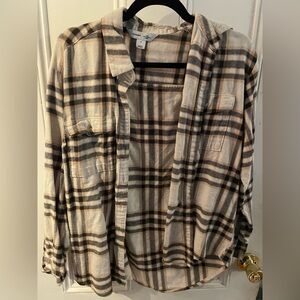 Old Navy Beige and Black Plaid Shirt